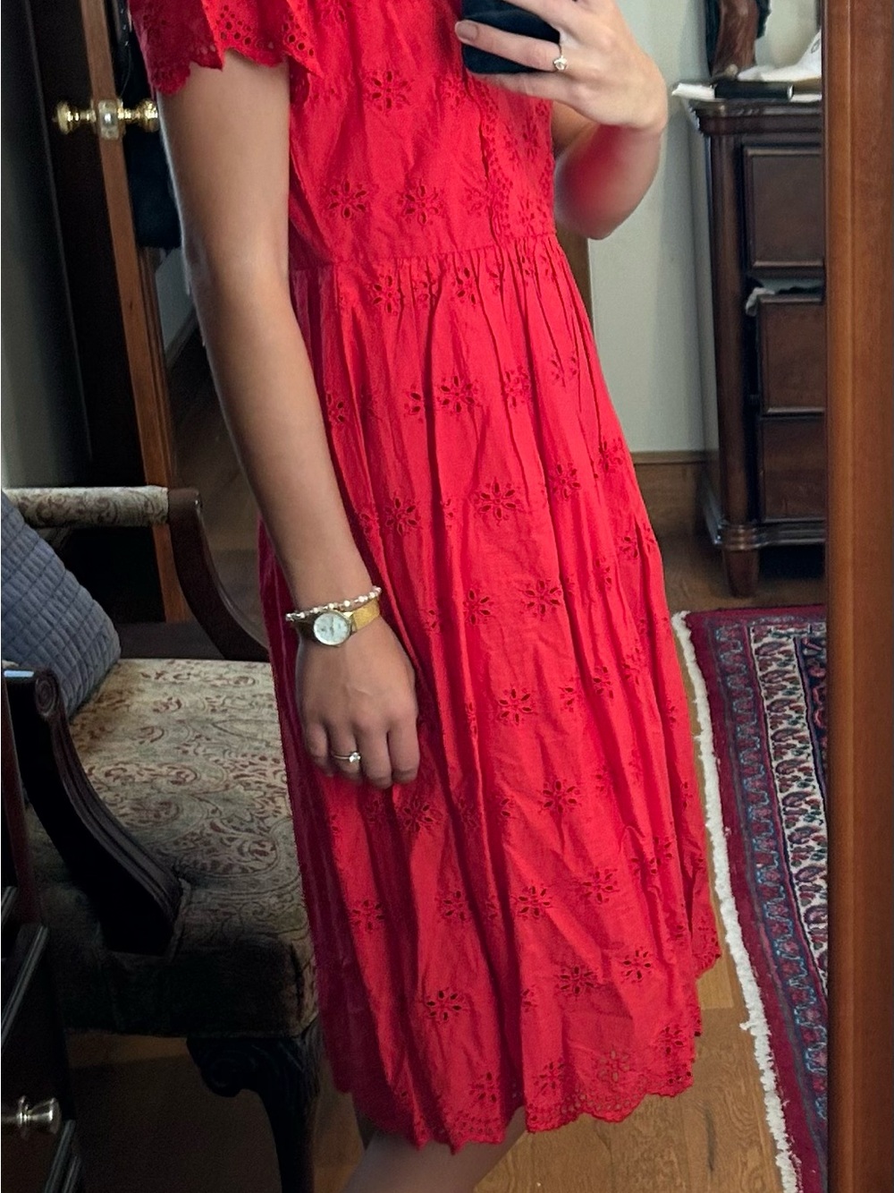 Madewell Red Eyelet Midi Dress